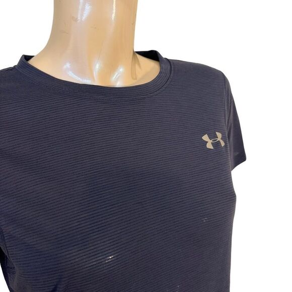 Under Armour Blue Striped Workout Exercise Tee - Picture 3 of 5